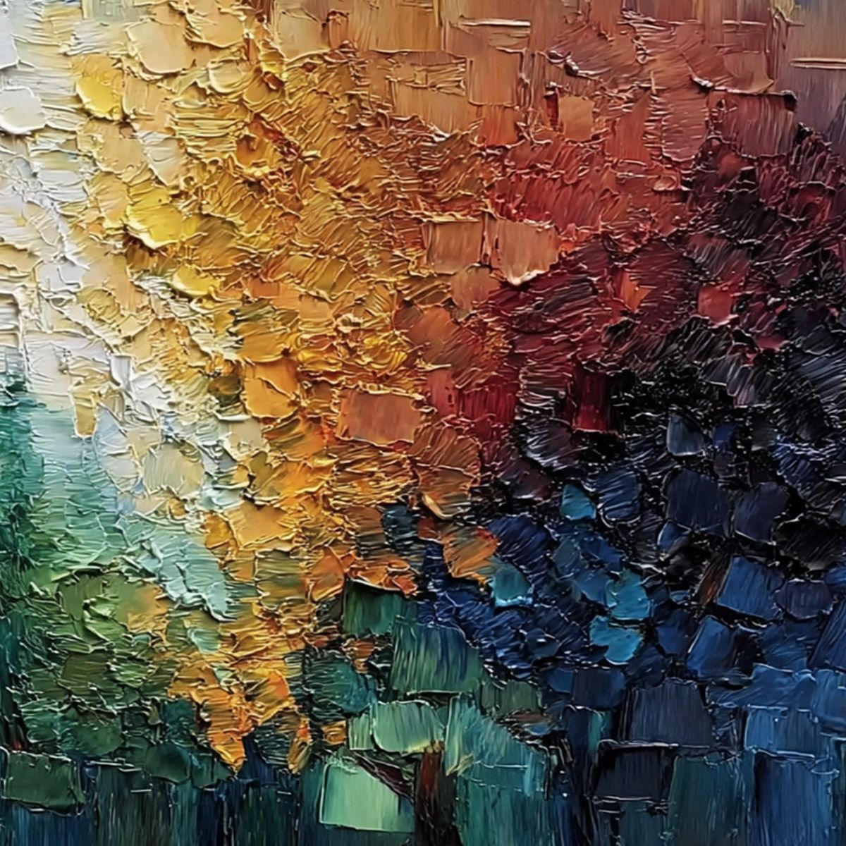 Chromatic Canopy Textured Abstract Forest Landscape Oil Painting - Image 5