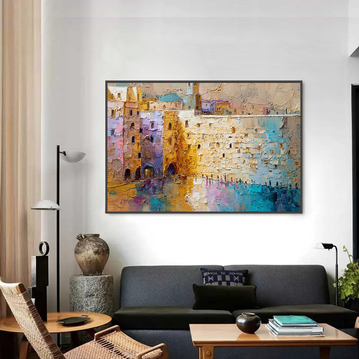 Citadel of Memories: Textured Impasto Cityscape Oil Painting - Image 2
