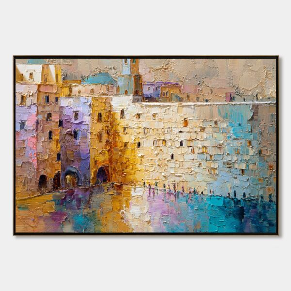 Citadel of Memories: Textured Impasto Cityscape Oil Painting