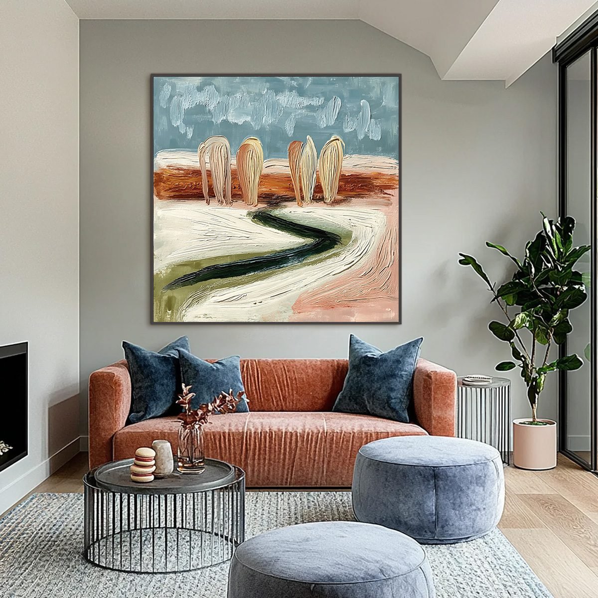 Coastal Sentinels | Textured Abstract Landscape Oil Painting - Image 2