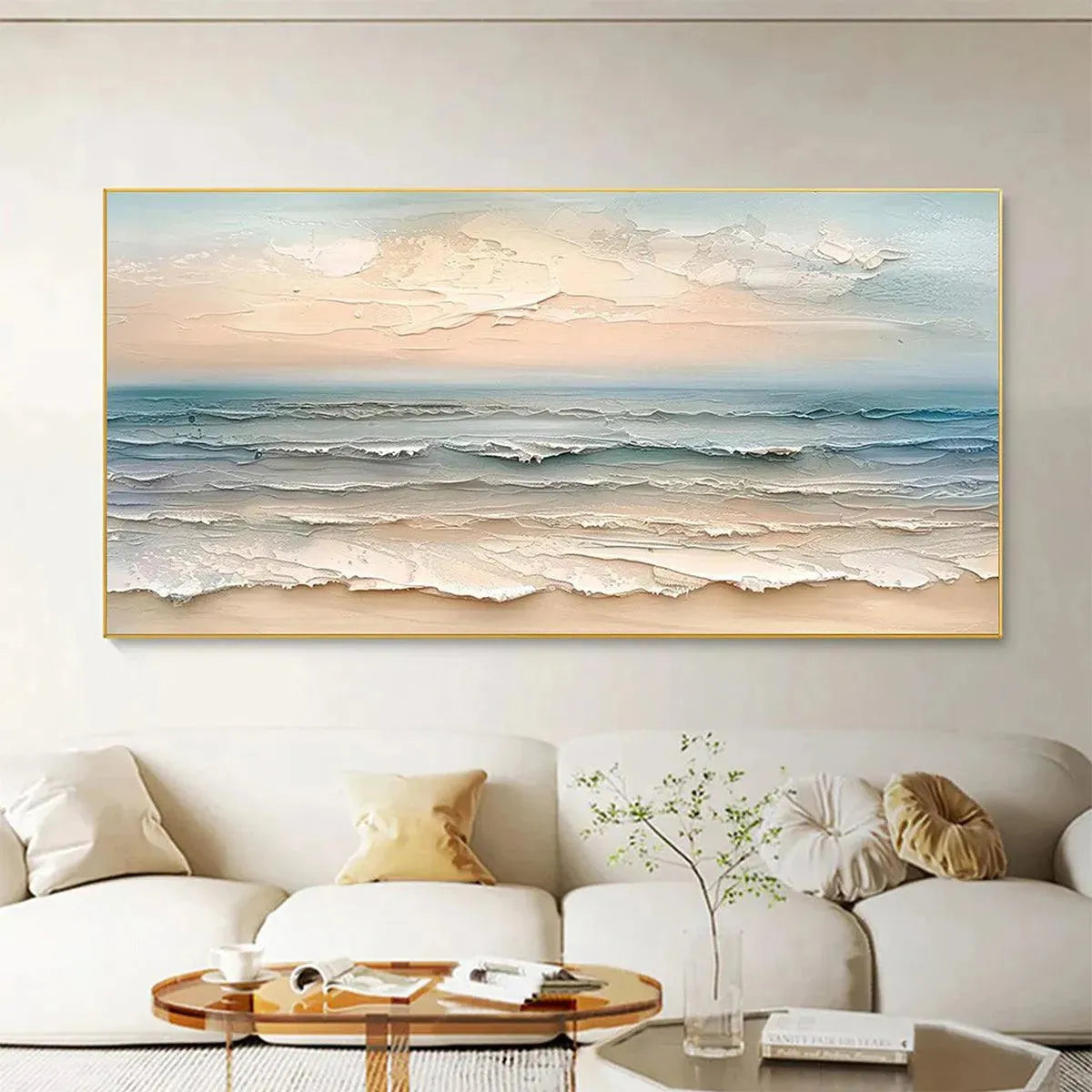 COASTAL SERENITY: Textured Seascape Painting, Impasto Wall Art, Horizontal Canvas, Beach Decor - Image 8