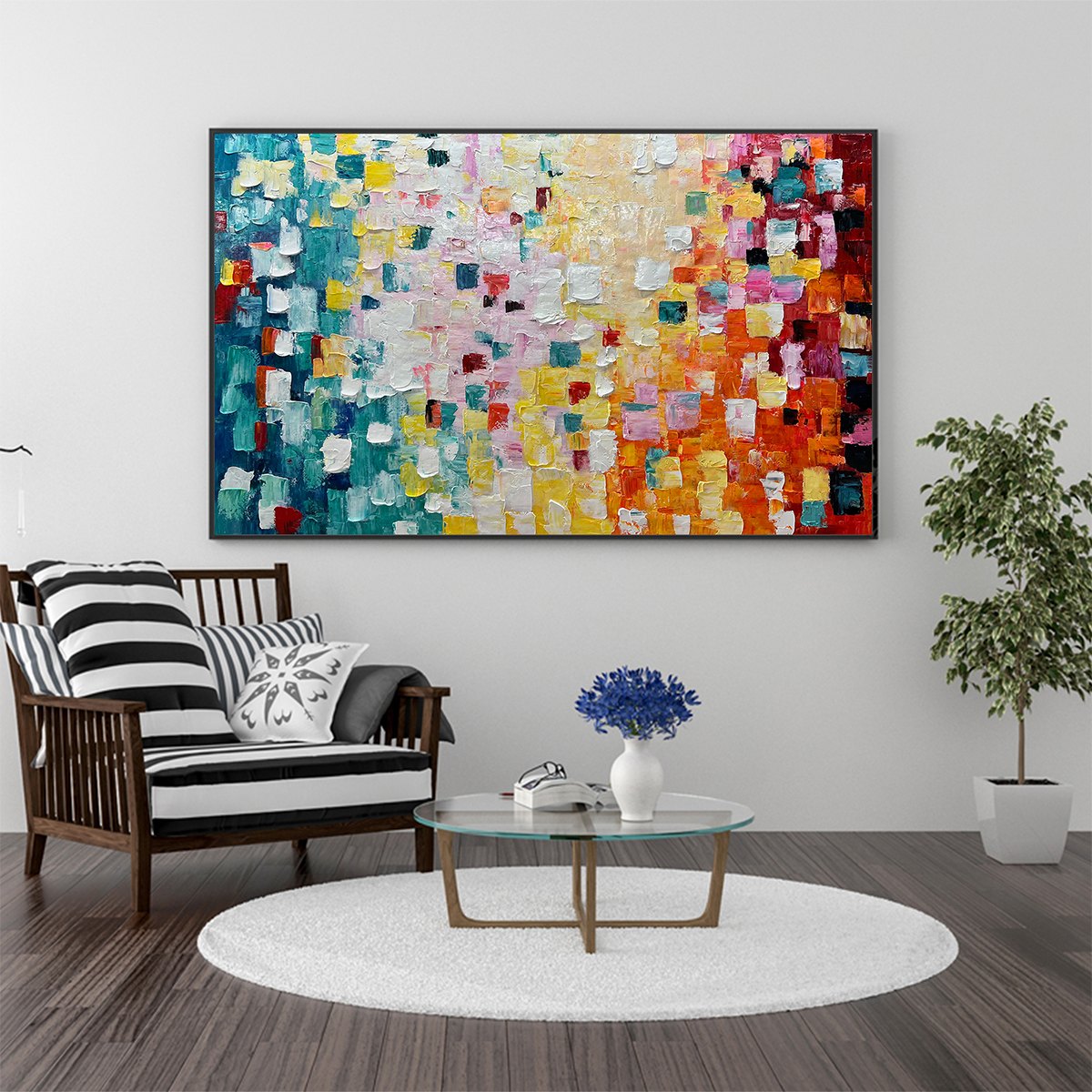 PIXEL RAINBOW: Colorful Abstract Impasto Oil Painting - Image 6