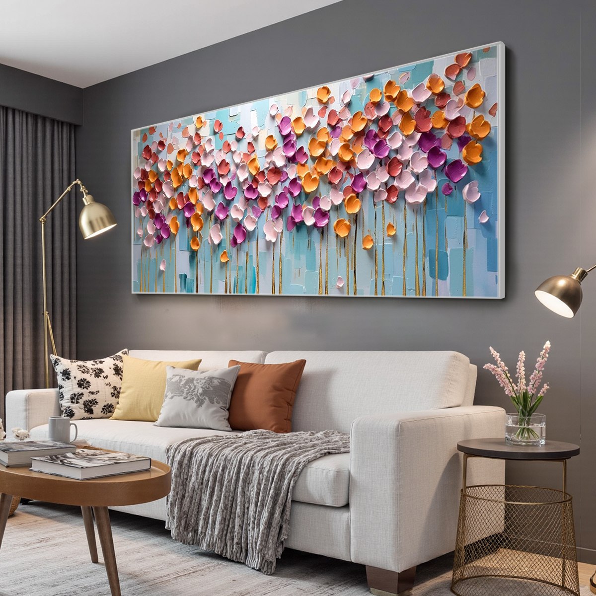 Colorful Petals Oil Painting - Abstract Floral Wall Art - Image 5