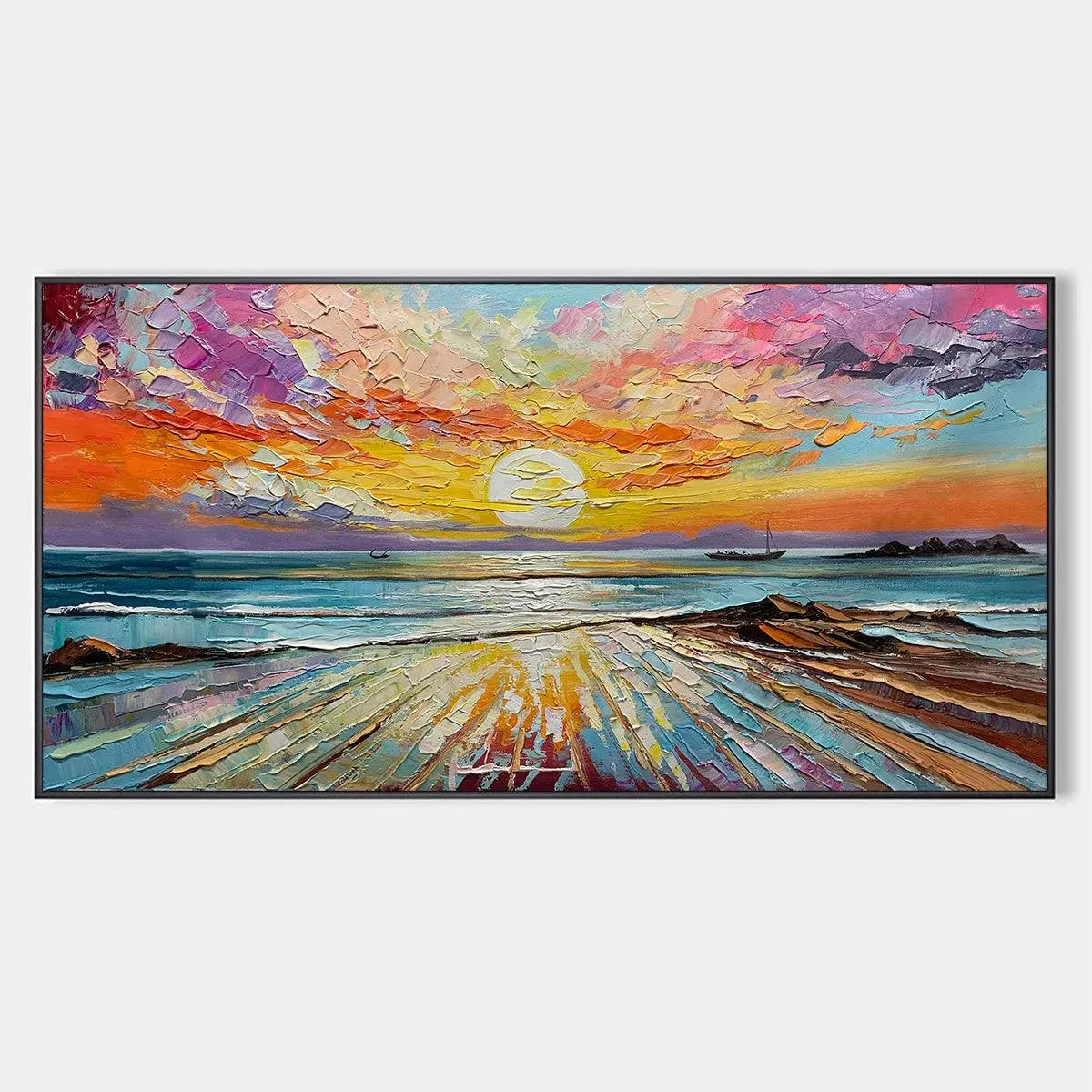 Colorful Seascape Oil Painting - Vibrant Sunset Art