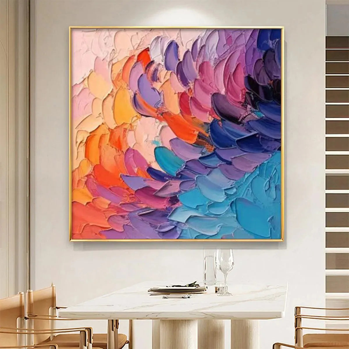 RAINBOW WAVES: Textured Abstract Painting, Impasto Wall Art, Square Canvas, Modern Decor - Image 3