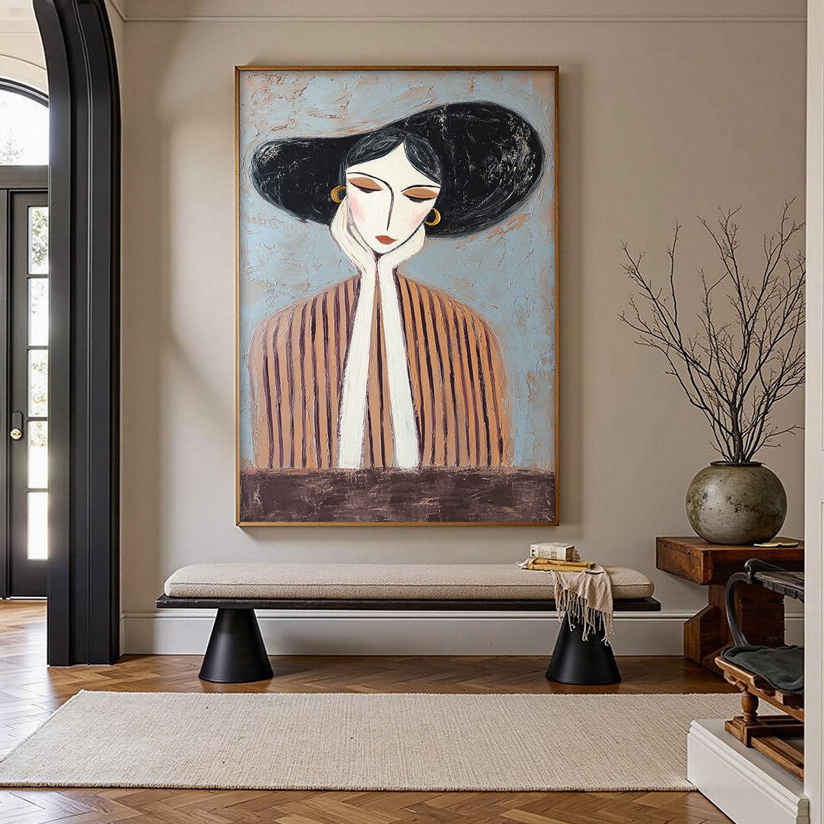 Contemplation Textured Portrait Oil Painting | Modern Wall Art - Image 4