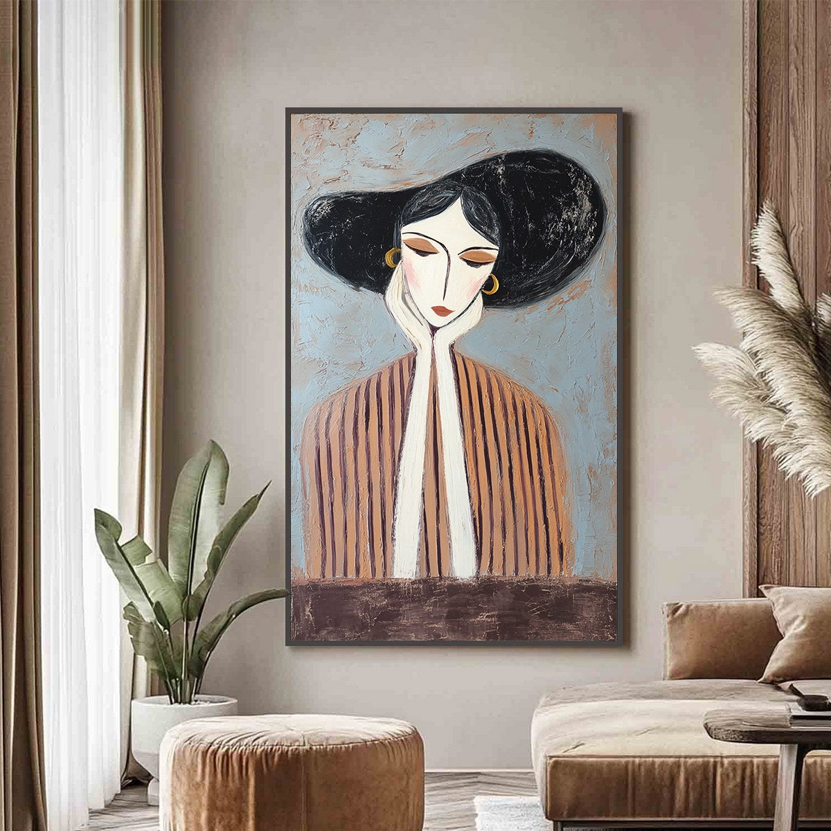 Contemplation Textured Portrait Oil Painting | Modern Wall Art - Image 2
