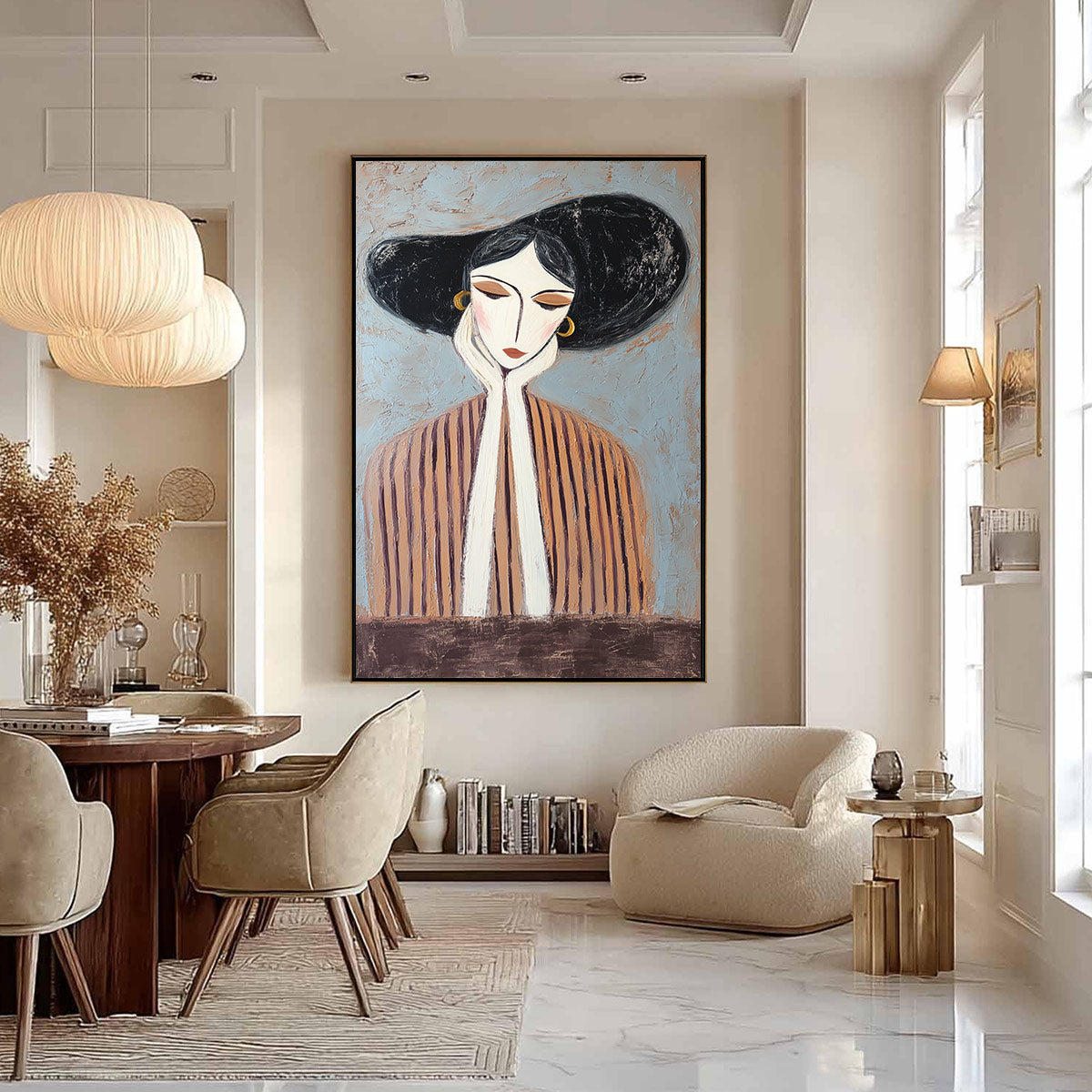 Contemplation Textured Portrait Oil Painting | Modern Wall Art - Image 6