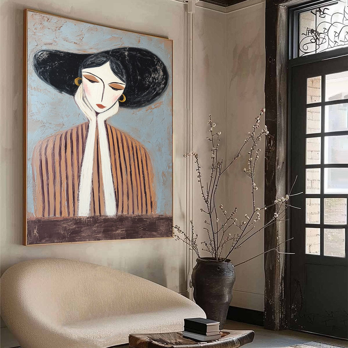 Contemplation Textured Portrait Oil Painting | Modern Wall Art - Image 8