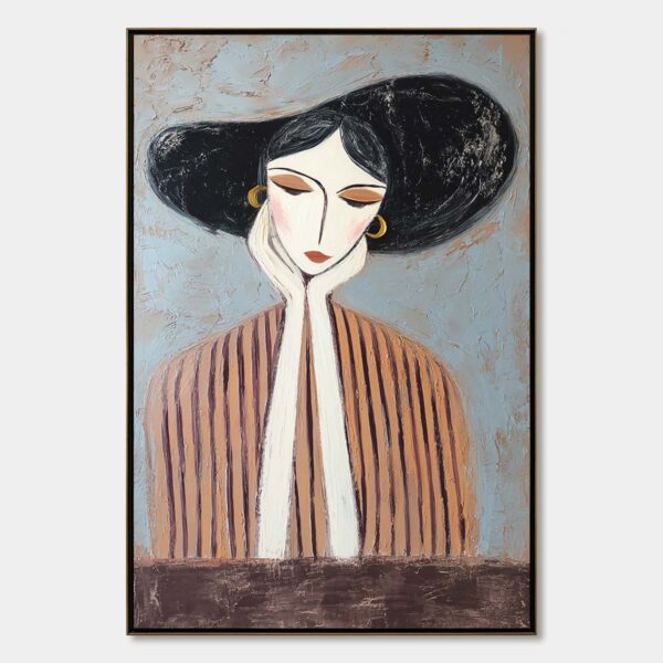 Contemplation Textured Portrait Oil Painting | Modern Wall Art