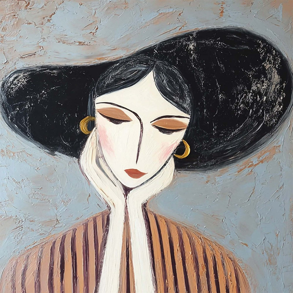 Contemplation Textured Portrait Oil Painting | Modern Wall Art - Image 3