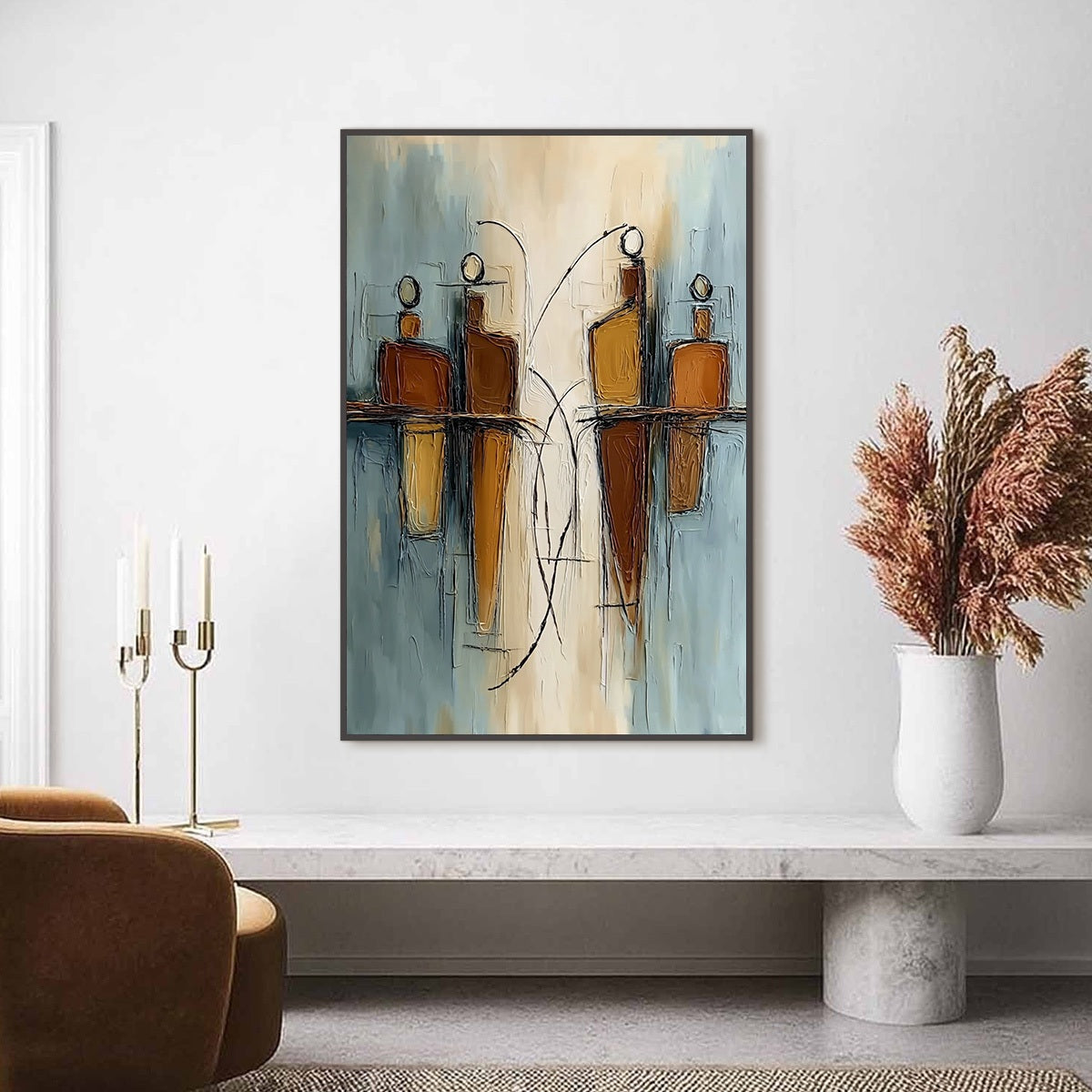 Convergence: Vertical Textured Abstract Oil Painting for Walls - Image 2