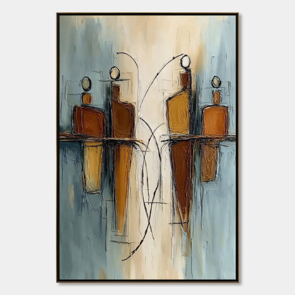 Convergence: Vertical Textured Abstract Oil Painting for Walls