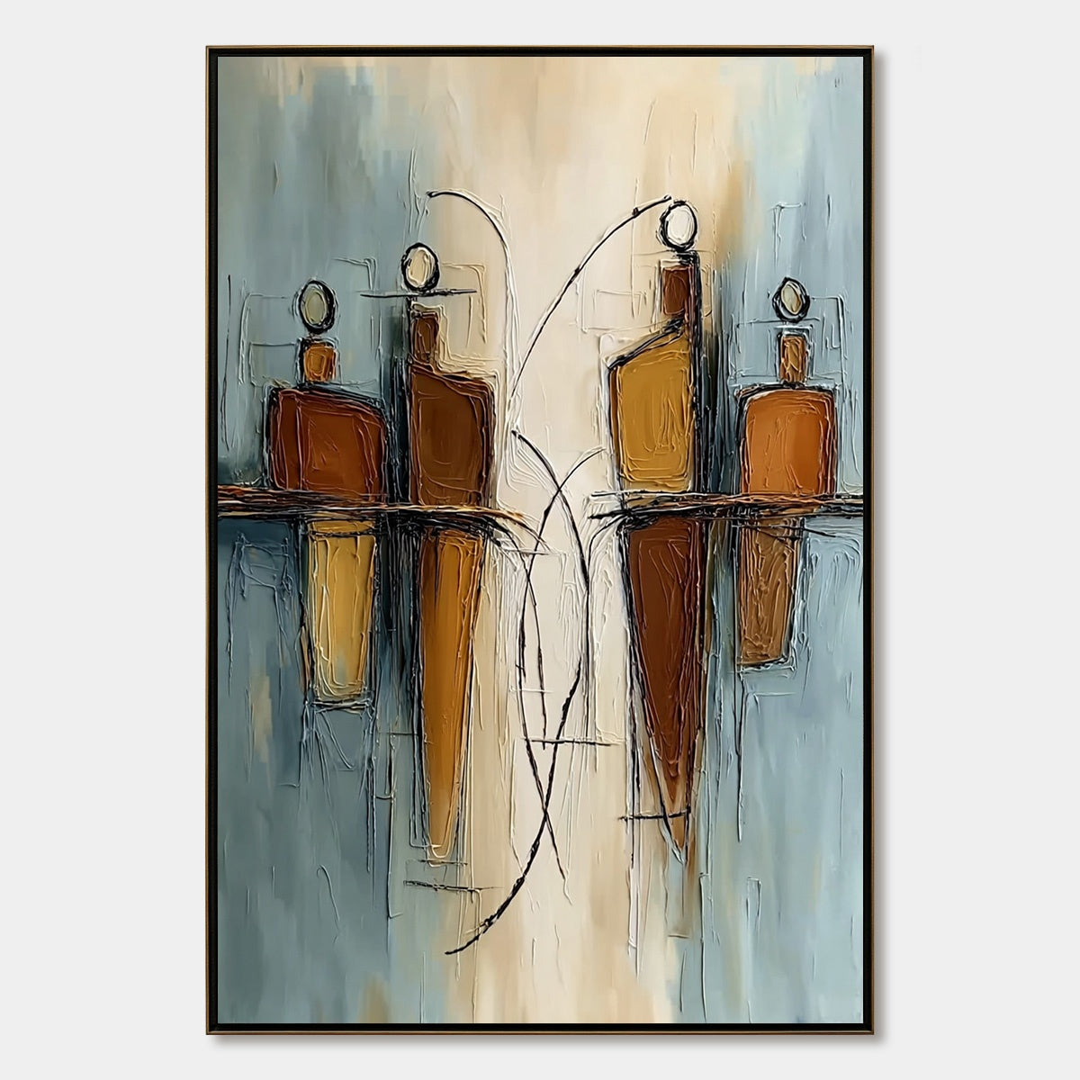 Convergence: Vertical Textured Abstract Oil Painting for Walls