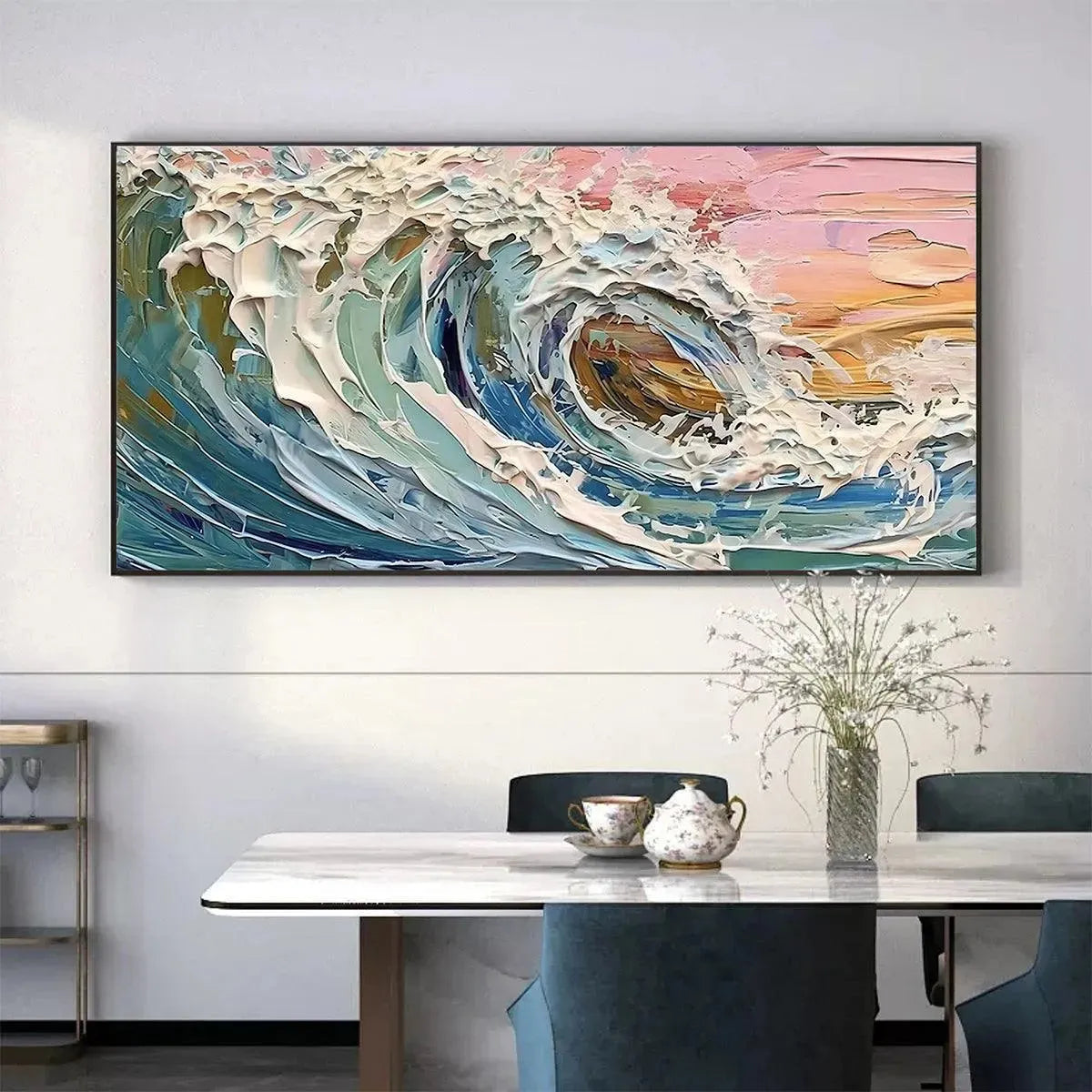 CORAL CREST: Textured Ocean Wave Painting in Pink and Blue - Image 5