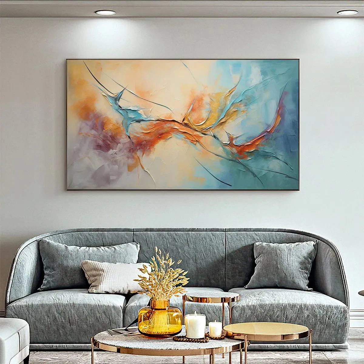 CORAL REEF: Panoramic Abstract Blue and Orange Oil Painting - Image 2