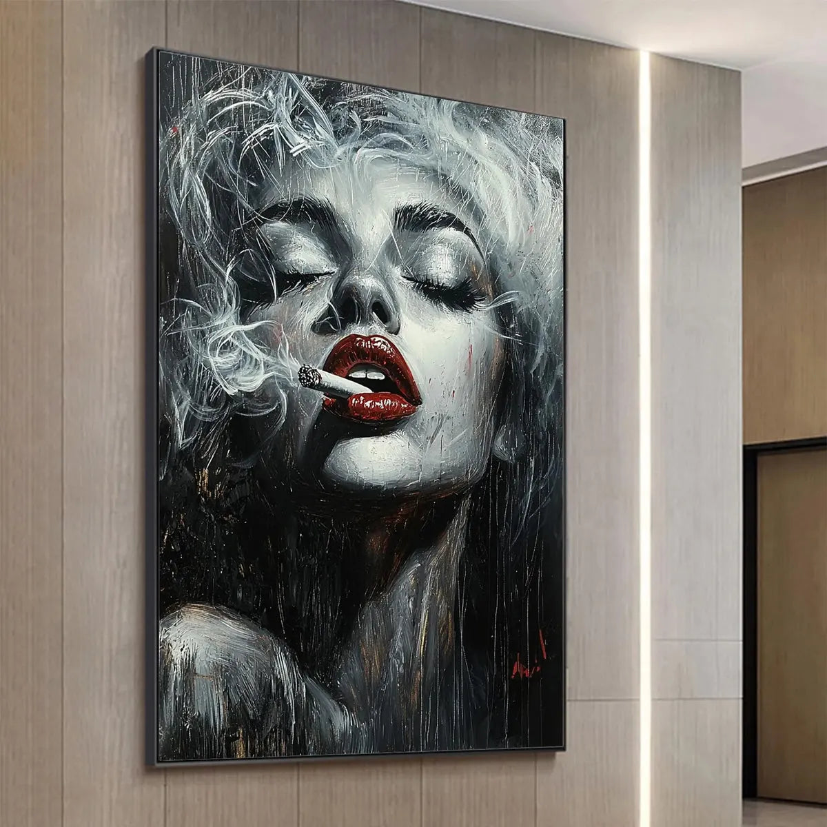 CRIMSON MUSE: Vertical Portrait Oil Painting on Canvas - Image 4