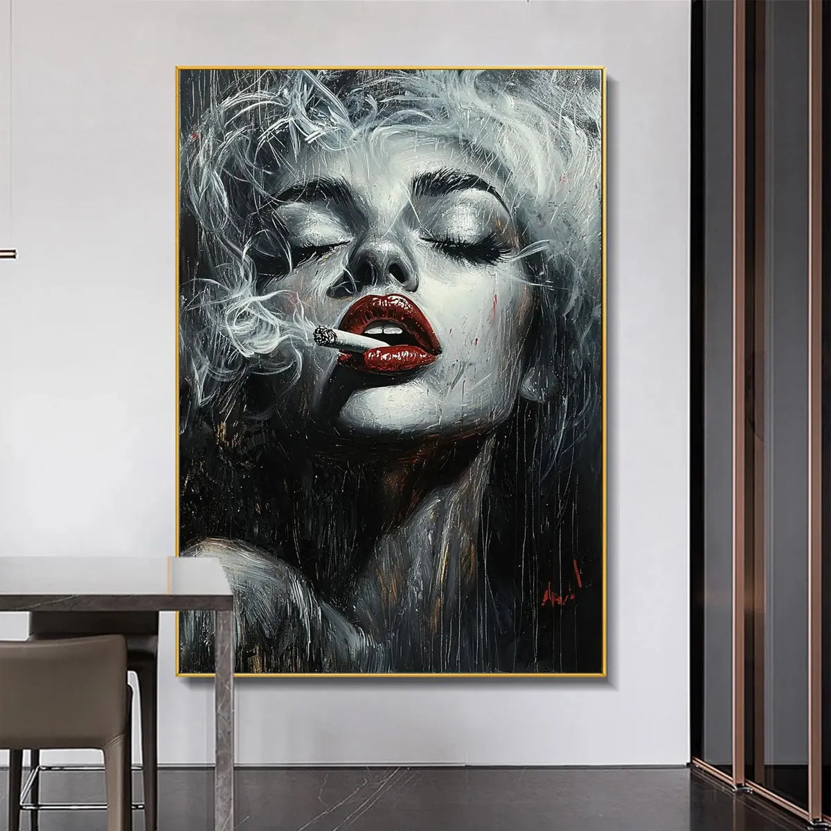 CRIMSON MUSE: Vertical Portrait Oil Painting on Canvas - Image 2
