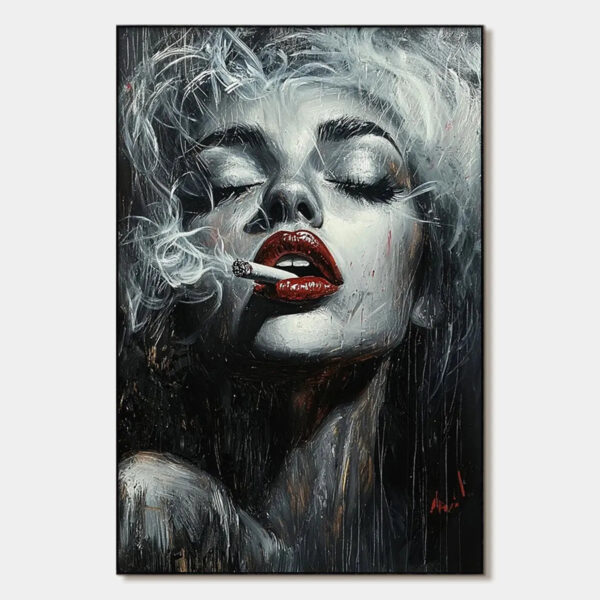 CRIMSON MUSE: Vertical Portrait Oil Painting on Canvas