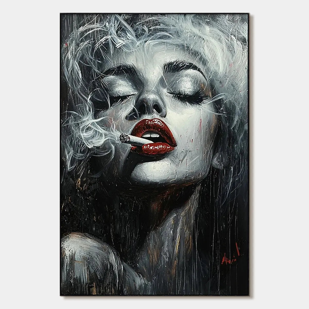 CRIMSON MUSE: Vertical Portrait Oil Painting on Canvas