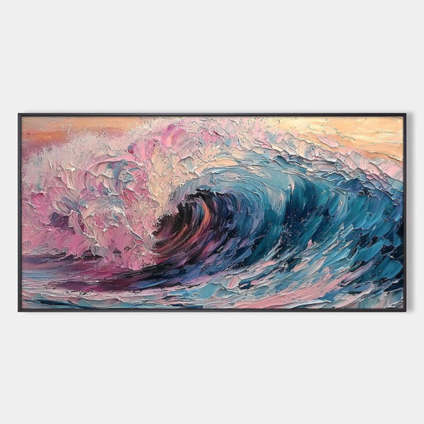 CRYSTAL CREST: Textured Impasto Ocean Wave Oil Painting