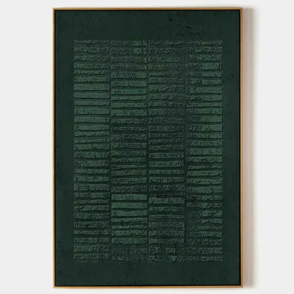 DARK GREEN TEXTURED GRID: Minimalist Textured Painting