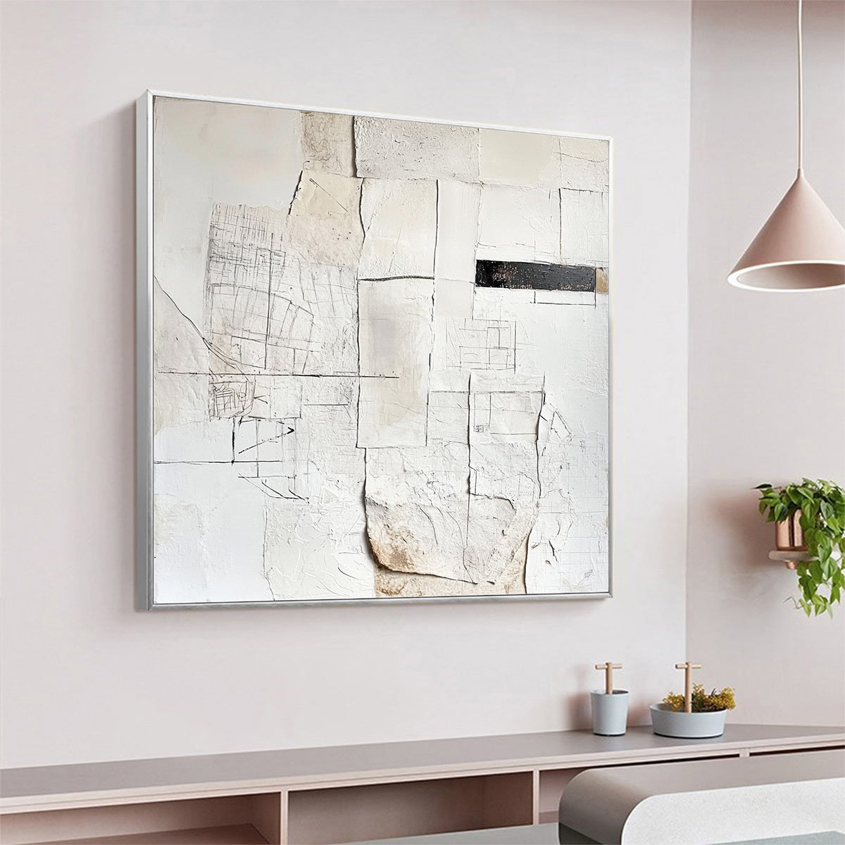 DECONSTRUCTED PLANS: Textured Minimalist Architectural Abstract Painting - Image 4