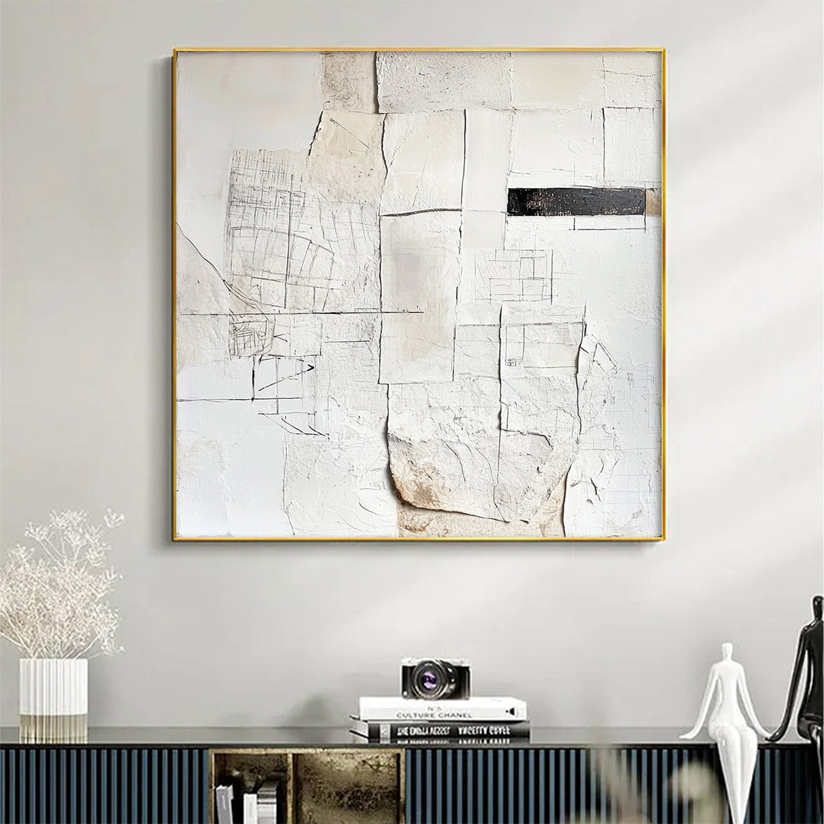 DECONSTRUCTED PLANS: Textured Minimalist Architectural Abstract Painting - Image 2