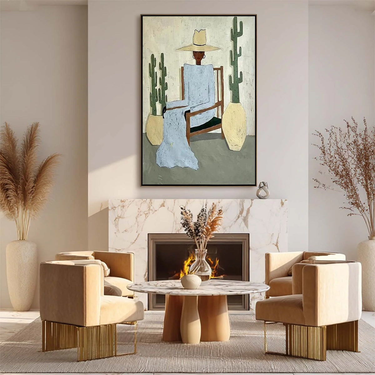 DESERT POISE: Minimalist Figurative Portrait Oil Painting - Image 4
