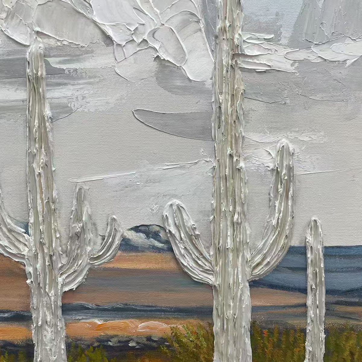 DESERT DREAM: Textured Desert Landscape Painting, Impasto Wall Art, Horizontal Canvas, Cactus Decor - Image 7