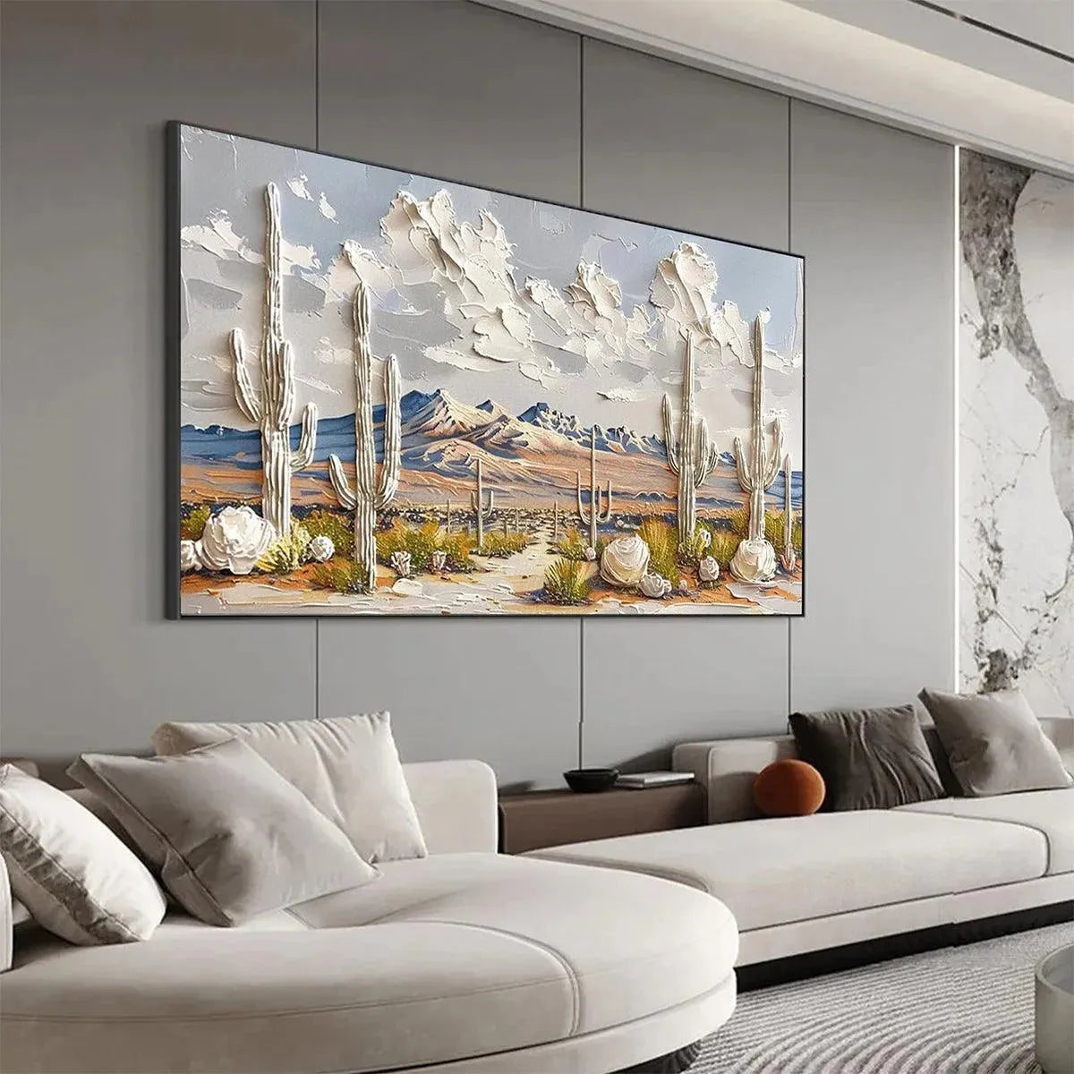 DESERT DREAM: Textured Desert Landscape Painting, Impasto Wall Art, Horizontal Canvas, Cactus Decor - Image 4