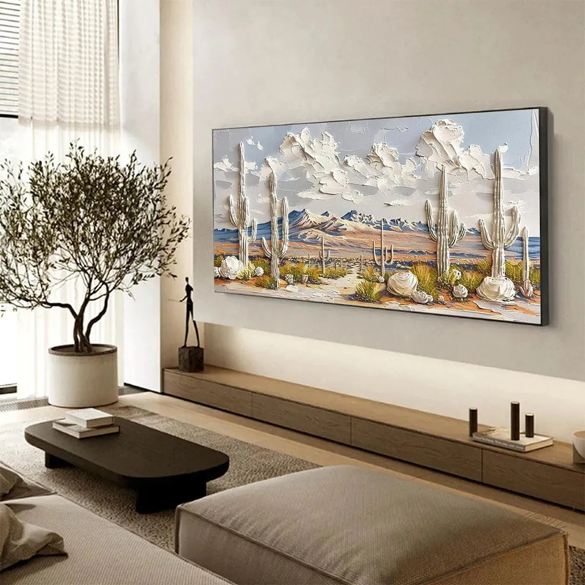 DESERT DREAM: Textured Desert Landscape Painting, Impasto Wall Art, Horizontal Canvas, Cactus Decor - Image 5