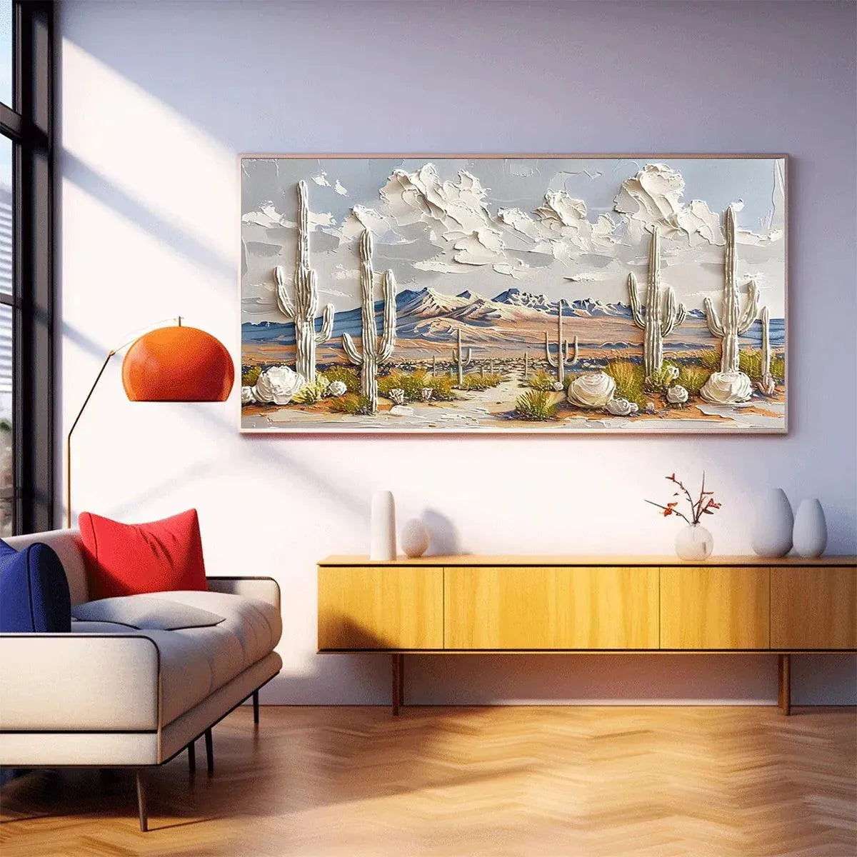 DESERT DREAM: Textured Desert Landscape Painting, Impasto Wall Art, Horizontal Canvas, Cactus Decor - Image 6