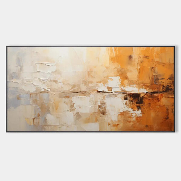 DESERT DUSK: Panoramic Abstract Painting in Orange and Beige, Textured Canvas, Modern Wall Art