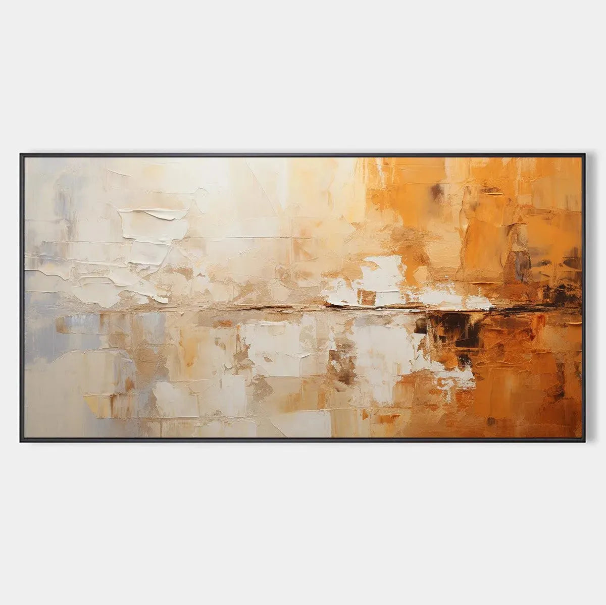 DESERT DUSK: Panoramic Abstract Painting in Orange and Beige, Textured Canvas, Modern Wall Art