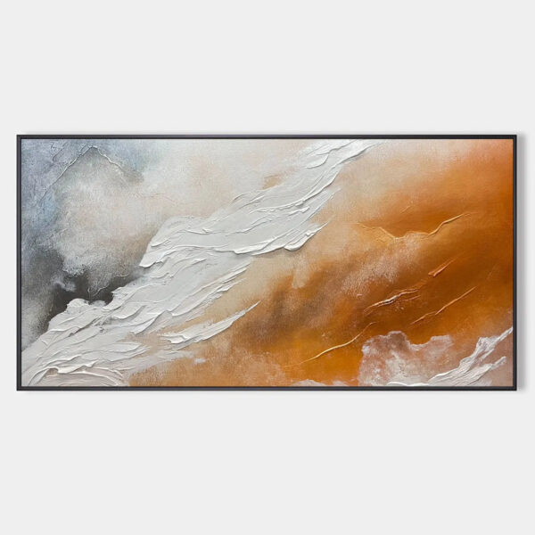 DESERT FLOW: Abstract Landscape Painting in Orange, White, and Grey, Textured Canvas, Modern Wall Art