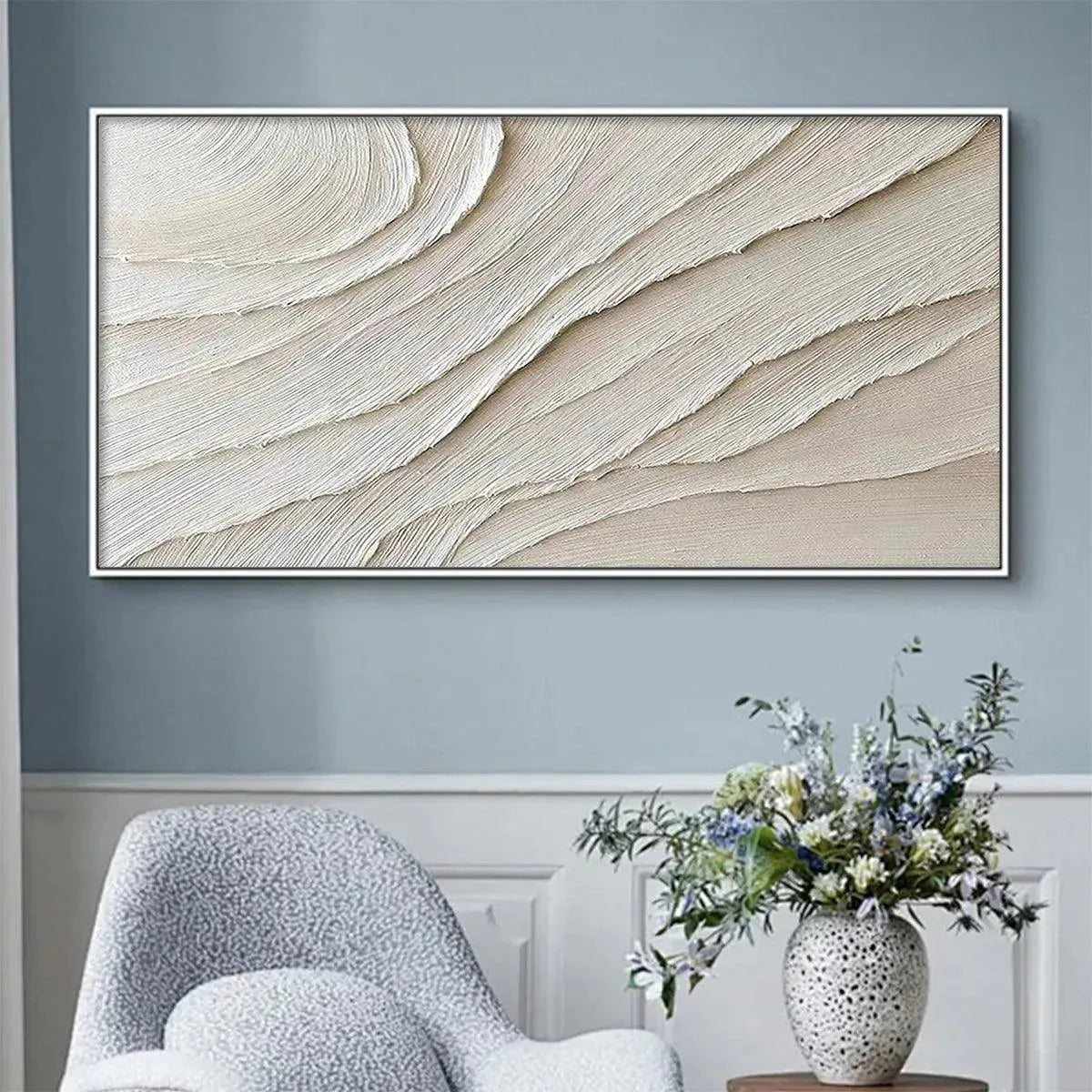 DESERT FLOW: Beige Abstract Minimalist Textured Painting for Living Room - Image 2