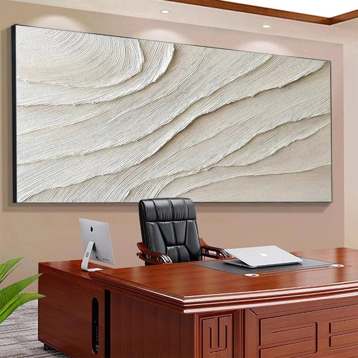 DESERT FLOW: Beige Abstract Minimalist Textured Painting for Living Room - Image 6