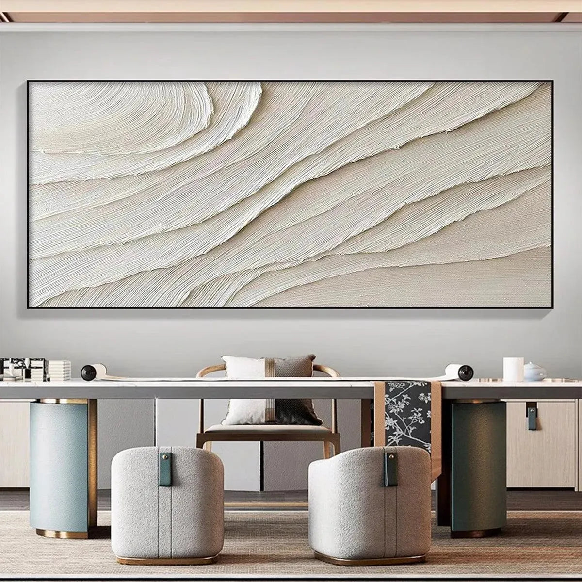 DESERT FLOW: Beige Abstract Minimalist Textured Painting for Living Room - Image 9