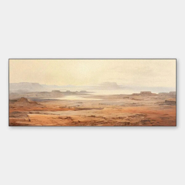 DESERT MIST PANORAMIC: Desert Landscape Painting, Panoramic Wall Art, Minimalist Decor