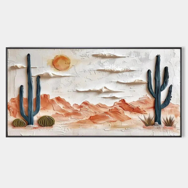 DESERT SUNRISE: Textured Desert Landscape Painting, Impasto Wall Art, Horizontal Canvas, Southwestern Decor