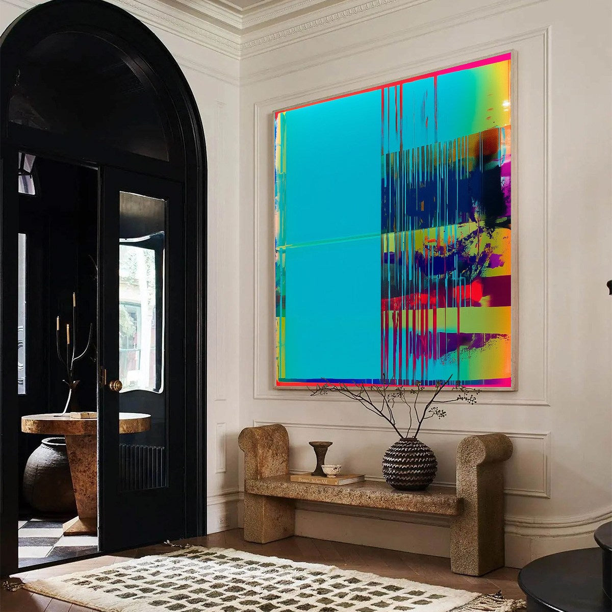 DIGITAL INTERRUPTION: Vibrant Abstract Glitch Art Oil Painting - Image 3