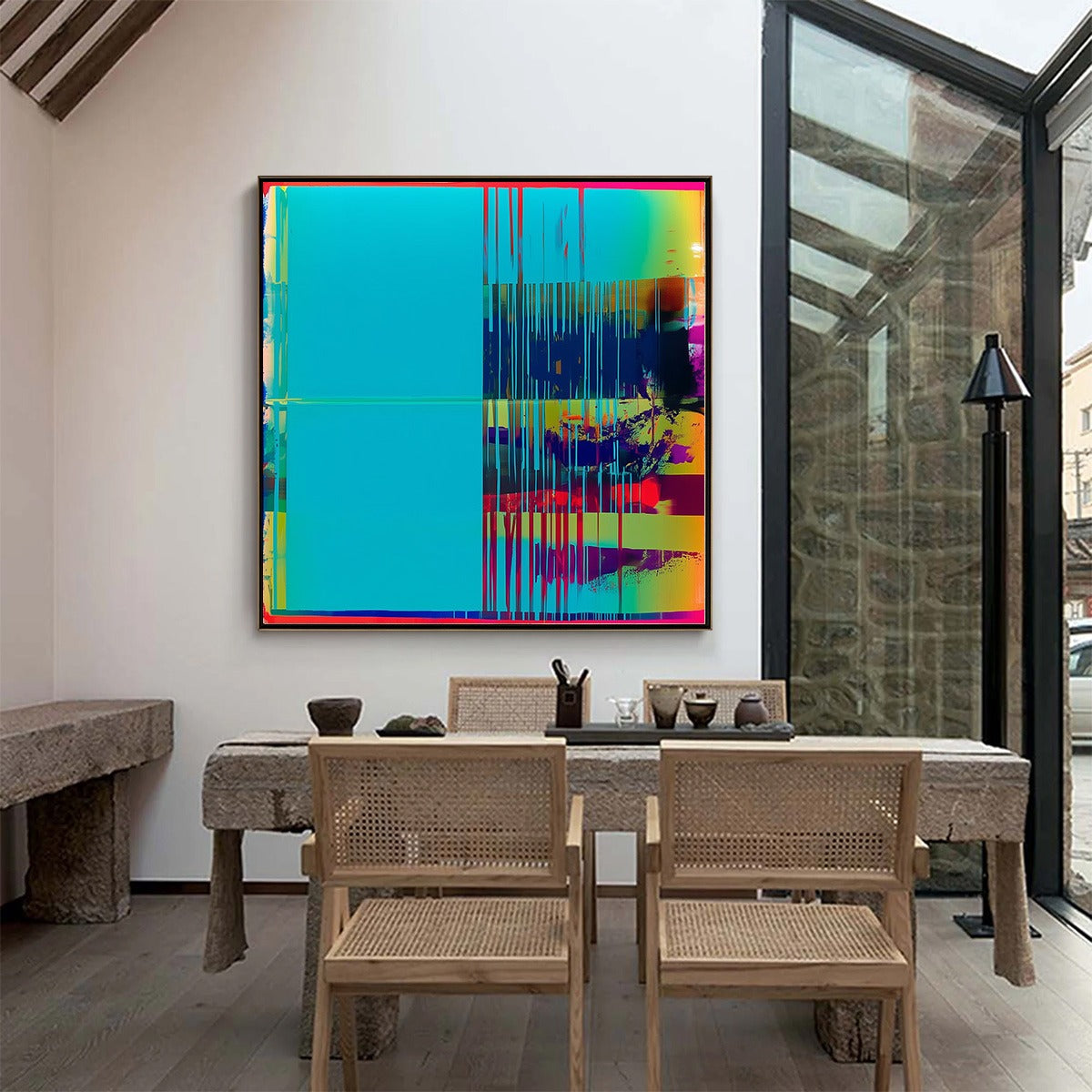 DIGITAL INTERRUPTION: Vibrant Abstract Glitch Art Oil Painting - Image 5