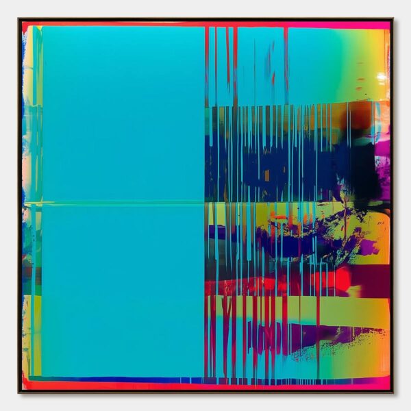 DIGITAL INTERRUPTION: Vibrant Abstract Glitch Art Oil Painting
