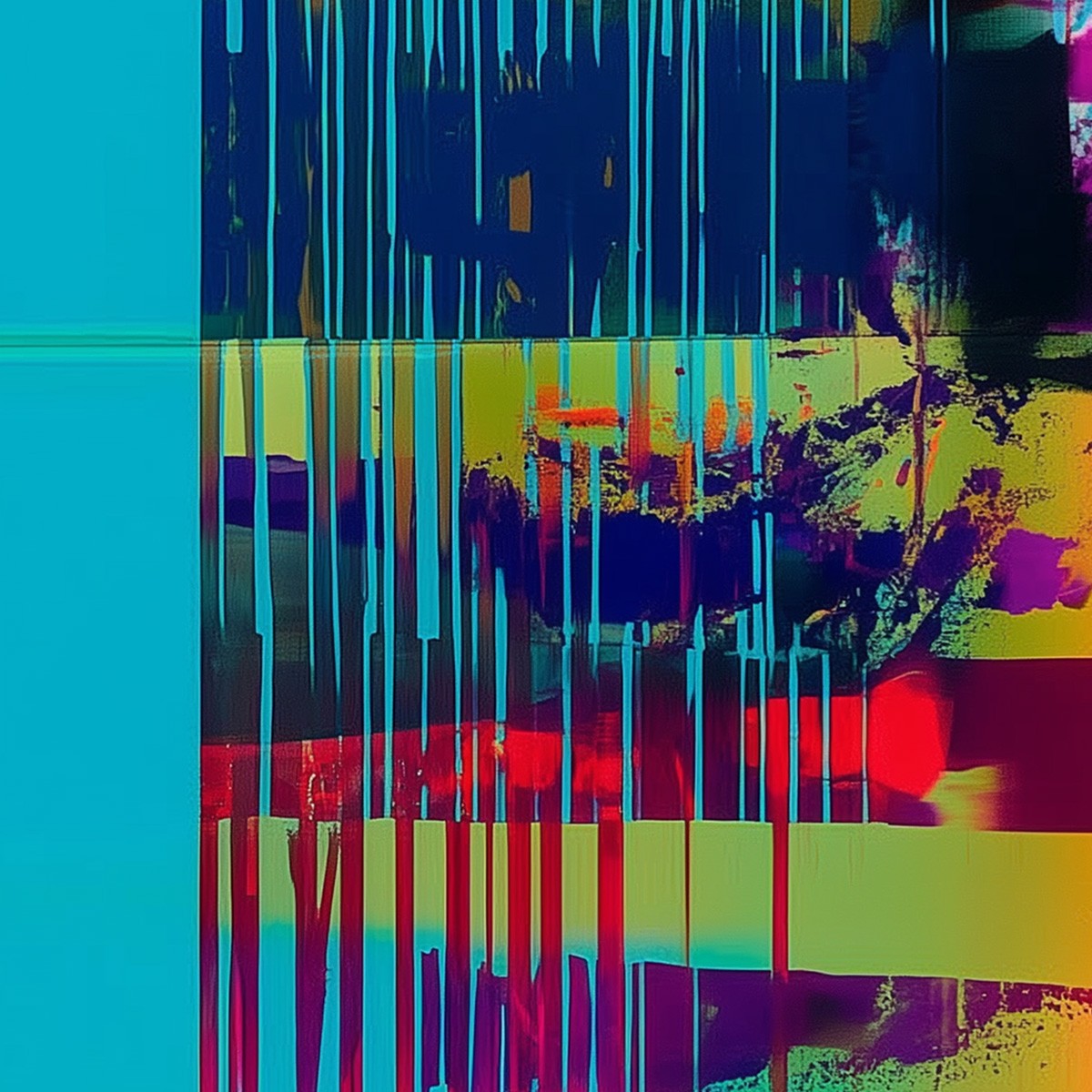 DIGITAL INTERRUPTION: Vibrant Abstract Glitch Art Oil Painting - Image 7