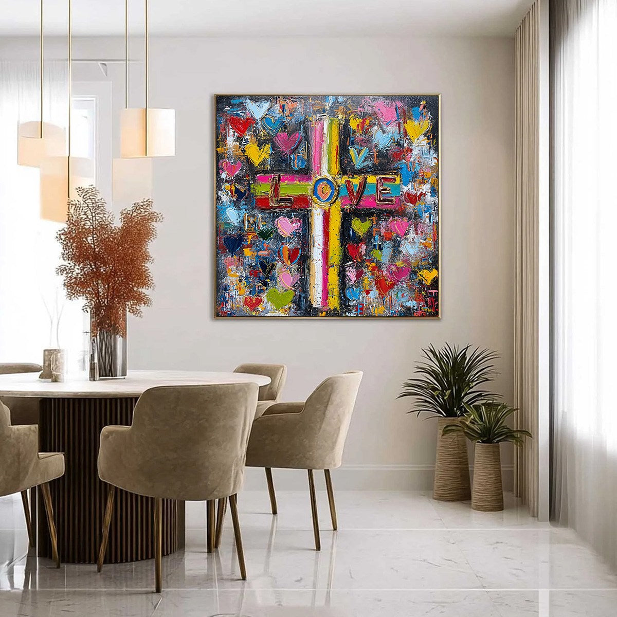 DIVINE EMBRACE: Colorful Textured Abstract Painting of Love and Faith - Image 4
