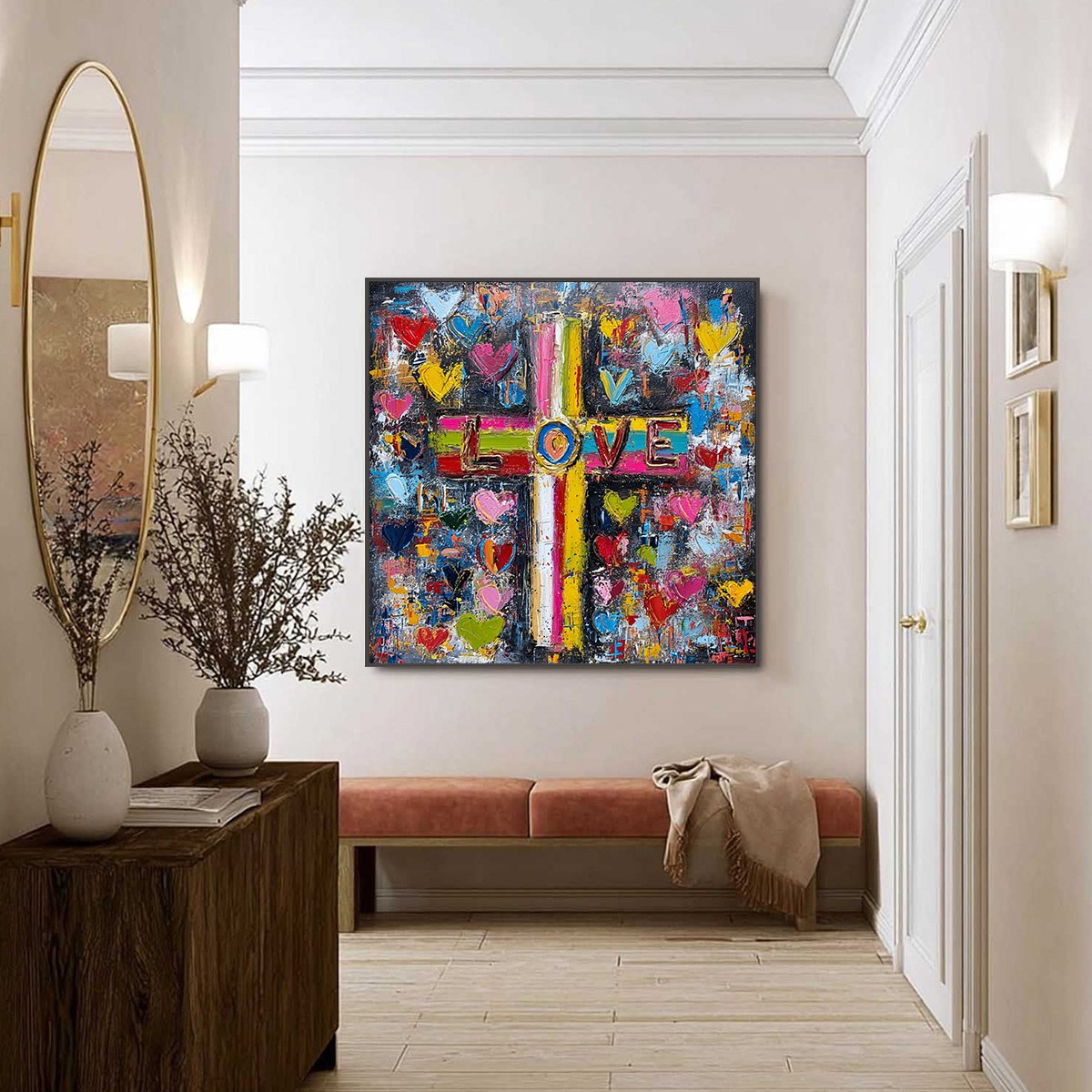 DIVINE EMBRACE: Colorful Textured Abstract Painting of Love and Faith - Image 6