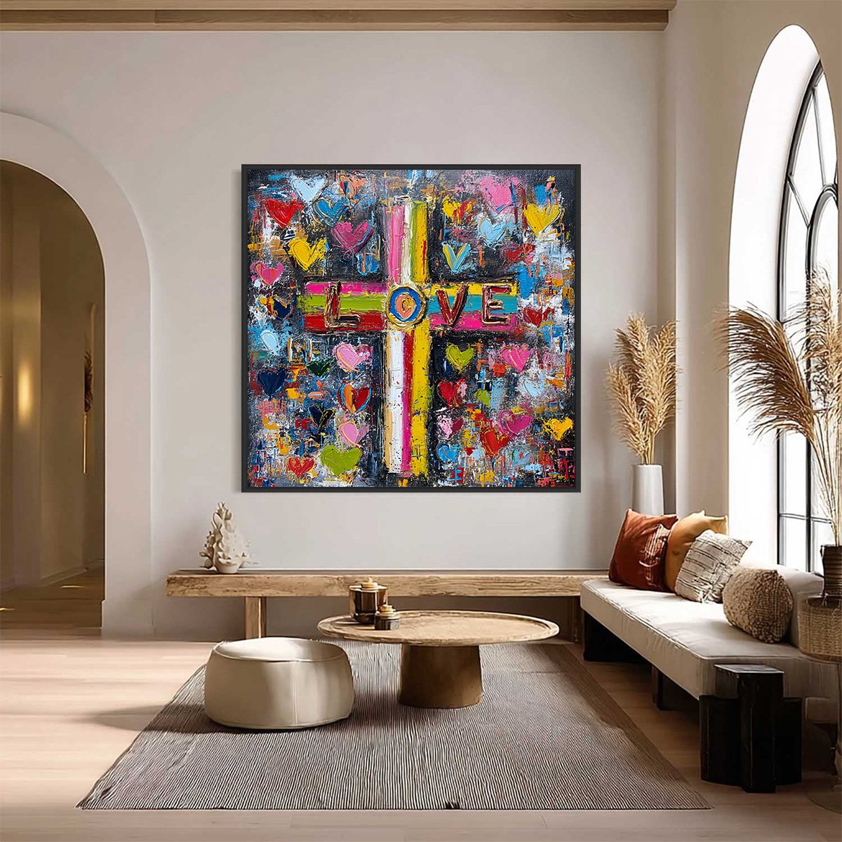 DIVINE EMBRACE: Colorful Textured Abstract Painting of Love and Faith - Image 2