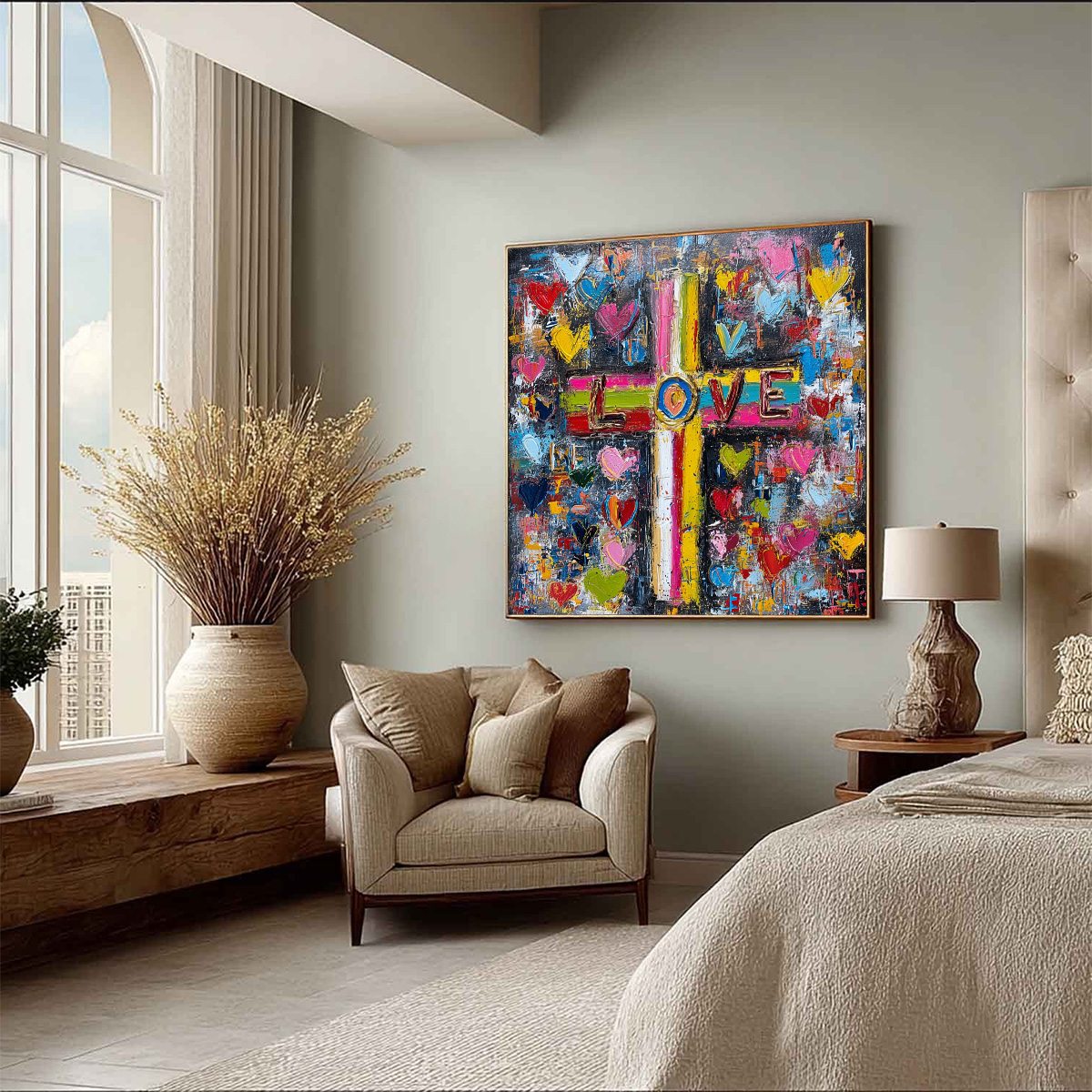 DIVINE EMBRACE: Colorful Textured Abstract Painting of Love and Faith - Image 8