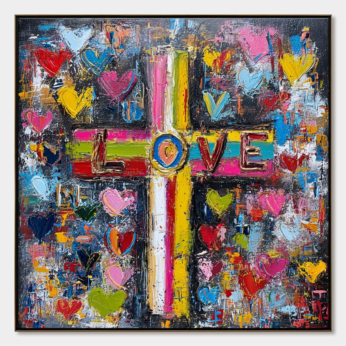 DIVINE EMBRACE: Colorful Textured Abstract Painting of Love and Faith